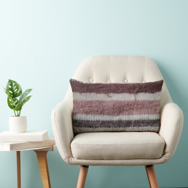 Coussin Rectangle tricoté main amusant brun et biégé rayé (Chaise)