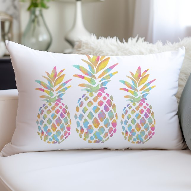 Coussin Rectangle Trio de l'ananas à l'aquarelle Tropical Arc-en-cie (Créateur téléchargé)