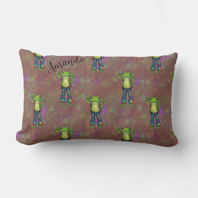 Coussin Rectangle Trippie Hippie Psychedelic Frog Paix Retro Personn (Recto)