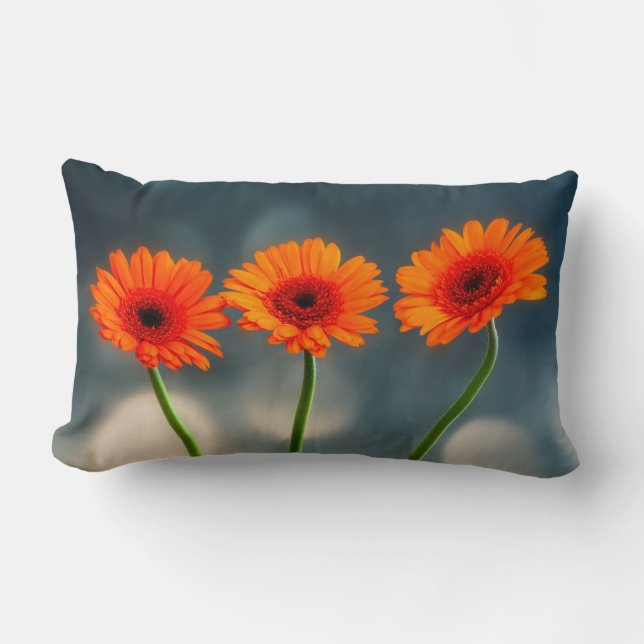 Coussin Rectangle Trois Gerberas Orange dans Lumbar Cushion Ligne (Recto)