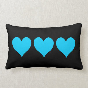 Coussin Rectangle Trois mignons Coeurs Bleus Aqua