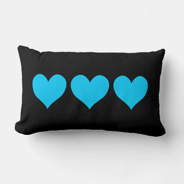 Coussin Rectangle Trois mignons Coeurs Bleus Aqua (Recto)