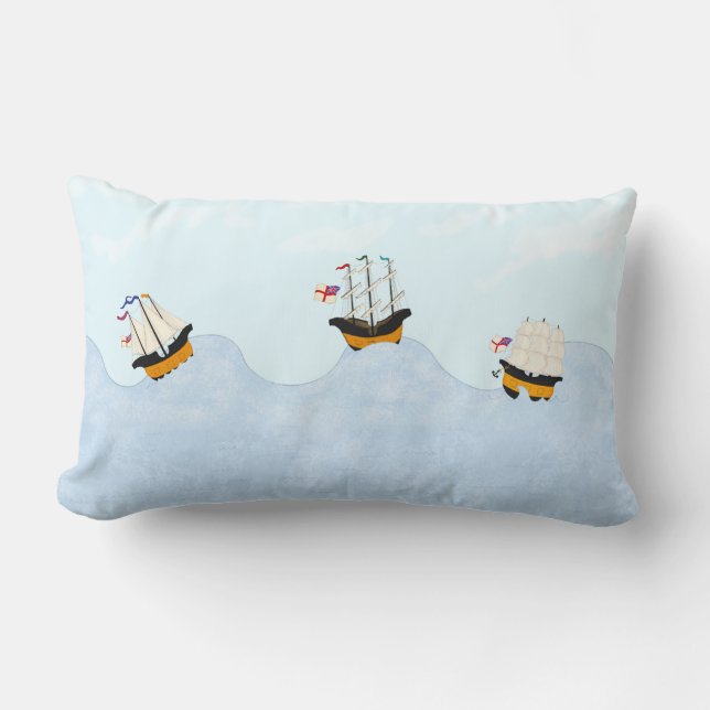 Coussin Rectangle Trois navires naviguant sur le Rolling Sea Nautica (Recto)