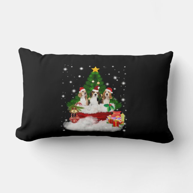 Coussin Rectangle Trois Père Noël Beagle Avec Arbre De Noël (Recto)