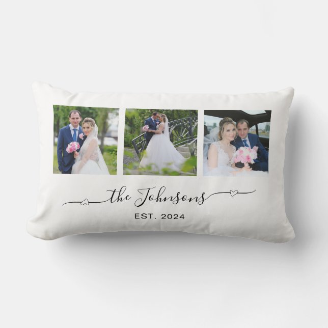 Coussin Rectangle Trois photos de mariage avec signature à queue en  (Recto)