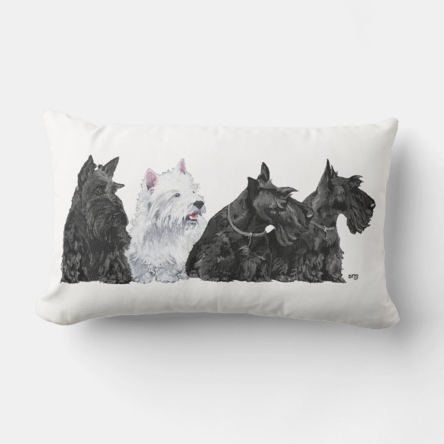 Coussin Rectangle Trois Scotties et un Westie (Recto)