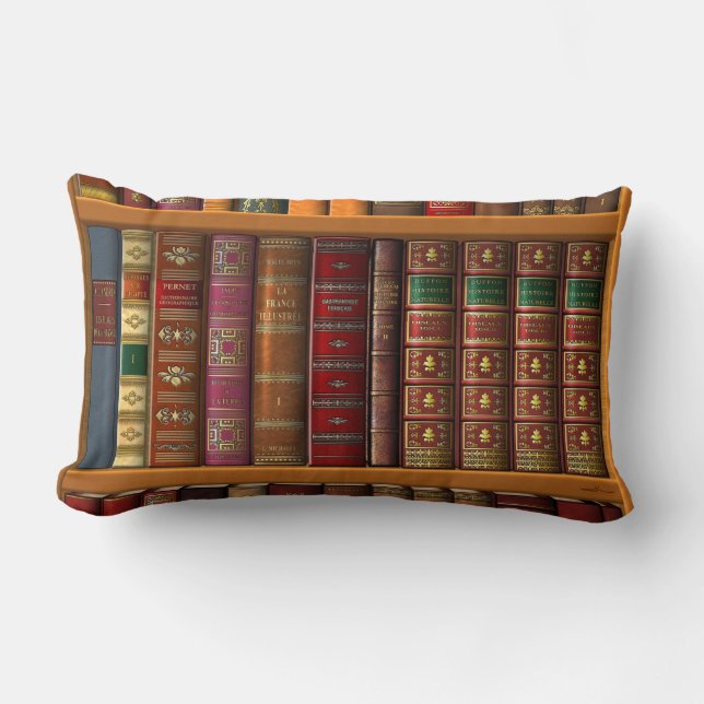 Coussin Rectangle Trompe l'oeil d'une bibliothèque de livres classiq (Recto)