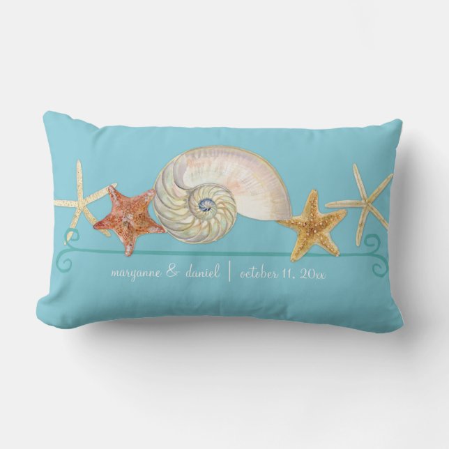 Coussin Rectangle Tropical Beach Shells Starfish Nautilus Été (Recto)