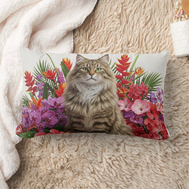 Coussin Rectangle Tropical Cat Art Lumbar Design Coussin. (Couverture)
