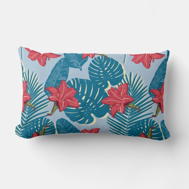 Coussin Rectangle Tropical Palm sans couture feuille bleu motif (Recto)