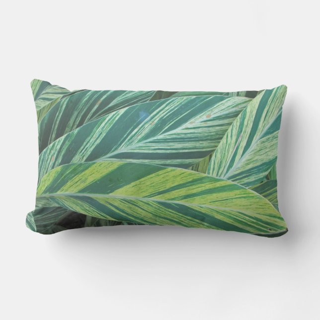 Coussin Rectangle Tropiques de feuillage vert rayé Feuilles tropicau (Recto)