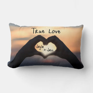 Coussin Rectangle True Love Heart Hands personnaliser Sunset vos nom