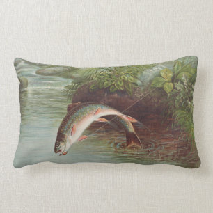 Coussin Rectangle Truite de ruisseau Leaping par Samuel Kilbourne (1