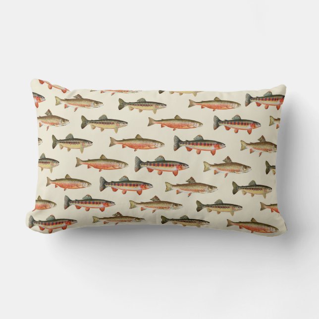 Coussin Rectangle Truite Galore Cream (Recto)