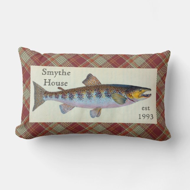 Coussin Rectangle Truite Poisson Rouge Orange Plaid Lombrage Lombard (Recto)