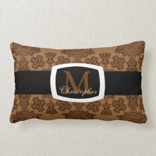 Coussin Rectangle Tudor Rose Damask (Brown) (Monogramme)