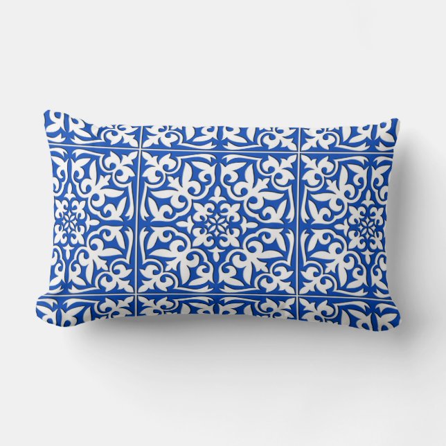 Coussin Rectangle Tuile marocaine - bleu et blanc de cobalt (Recto)