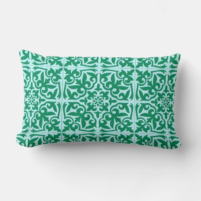 Coussin Rectangle Tuile marocaine - turquoise et aqua (Recto)