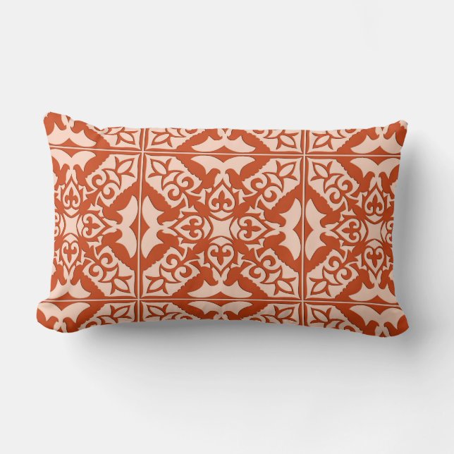 Coussin Rectangle Tuiles marocaines - corail orange et pêche (Recto)