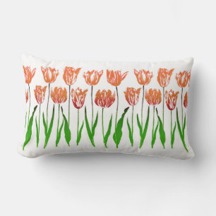 Coussin Rectangle Tulip Garden Imprimer en Coral Orange et Vert Lumb