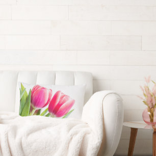 Coussin Rectangle Tulipes roses avec Feuille vert photo