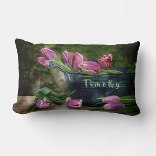 Coussin Rectangle Tulipes roses avec noms