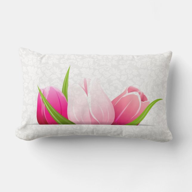 Coussin Rectangle Tulipes roses Damas blanches Arrière - plan (Recto)