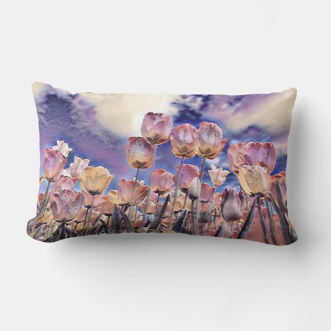 Coussin Rectangle Tulipes violettes rose et orange (Recto)