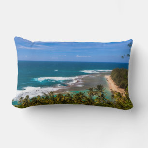 Coussin Rectangle Tunnels Beach vu depuis le sentier Kalalau