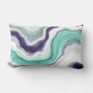 Coussin Rectangle Turquoise, Bleu et Marbre blanc