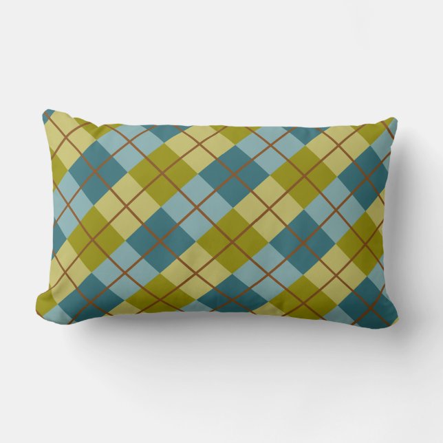 Coussin Rectangle Turquoise bleu Olive Jaune Motif (Recto)
