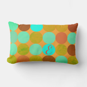 Coussin Rectangle Turquoise Bleu Vert & Cercles Orange Monogramme
