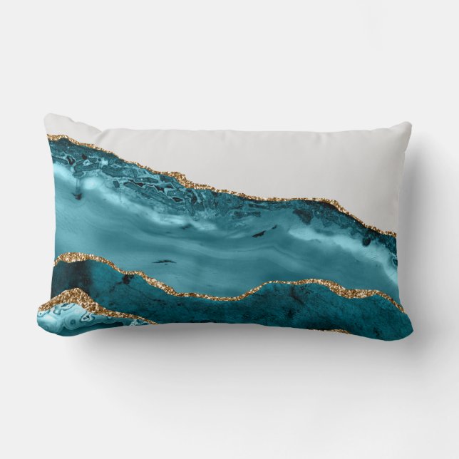 Coussin Rectangle Turquoise Blue Agate Pierre or Foil (Recto)