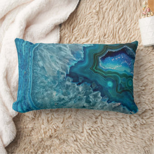 Coussin Rectangle Turquoise Blue Aqua Turquoise Geode Crystals Motif