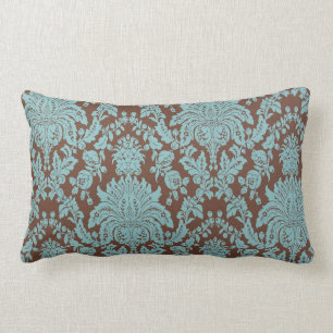 Coussin Rectangle Turquoise et damassé de brun