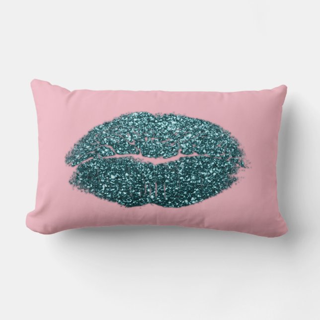 Coussin Rectangle Turquoise Green Lips Parties scintillant Pastel Ro (Recto)