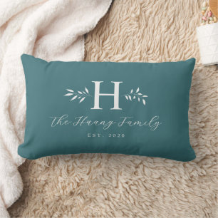 Coussin Rectangle Turquoise Gris Personnalisé Monogramme Nom de Fami
