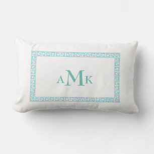 Coussin Rectangle Turquoise Monnaie grecque clé Monogramme Lumbar Co