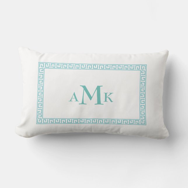 Coussin Rectangle Turquoise Monnaie grecque clé Monogramme Lumbar Co (Recto)