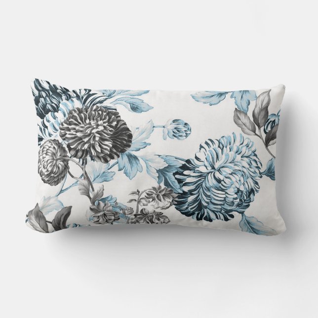 Coussin Rectangle Turquoise noir et blanc Botanique Floral toile (Recto)