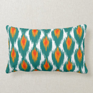 Coussin Rectangle Turquoise Orange Abstrait Tribal Ikat Diamond Moti
