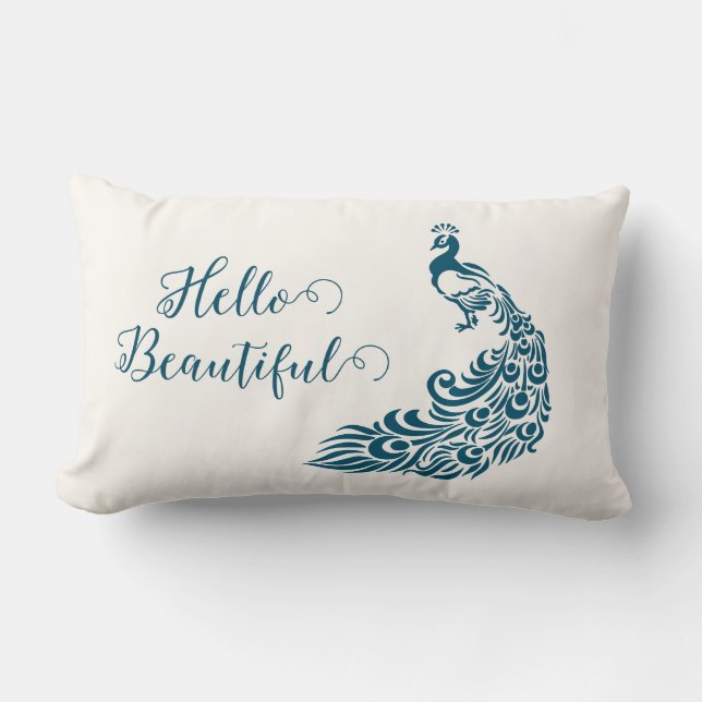 Coussin Rectangle Turquoise Peacock Bold Design Art Déco élégant (Recto)