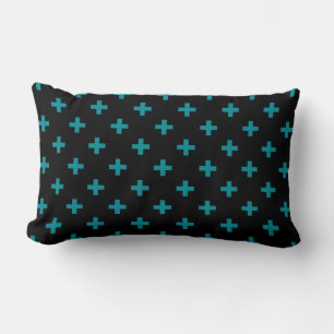 Coussin Rectangle Turquoise polka croise sur noir