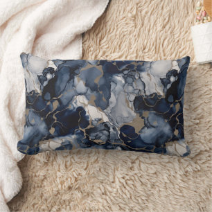 Coussin Rectangle Twilight Navy bleu et gris avec l'or antique