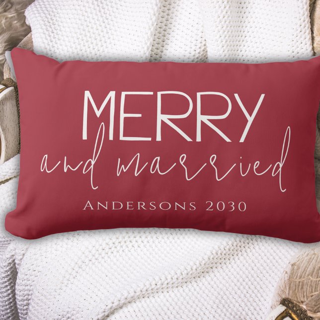 Coussin Rectangle Typhography Merry And Married First Christmas Red  (Créateur téléchargé)