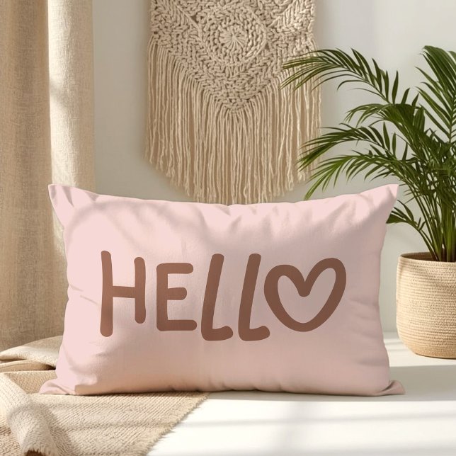 Coussin Rectangle Typographie Cœur Fantaisiste Mocha Bonjour (Hello Pillow Cute)