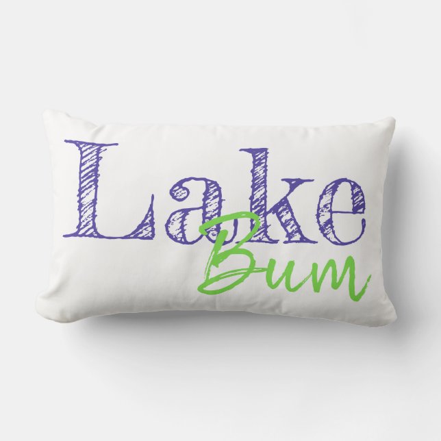 Coussin Rectangle typographie cool violet et vert citron LAKE BUM (Recto)