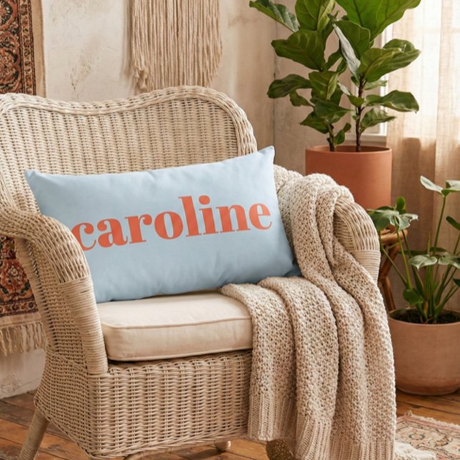 Coussin Rectangle Typographie moderne nom personnalisé bleu orange (Créateur téléchargé)