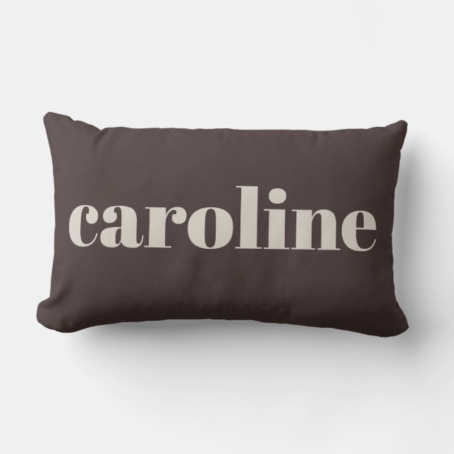 Coussin Rectangle Typographie Moderne Nom Personnalisé Marron Terreu (Recto)