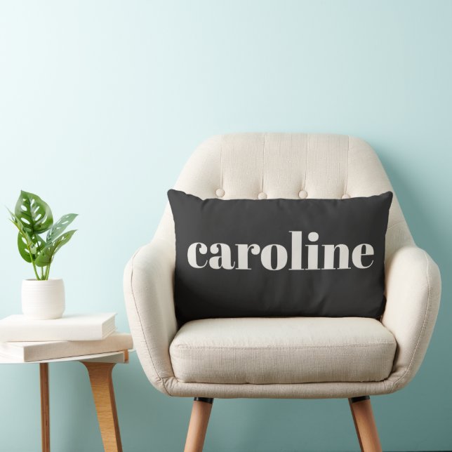 Coussin Rectangle Typographie Moderne Nom Personnalisé Noir Blanc (Chaise)